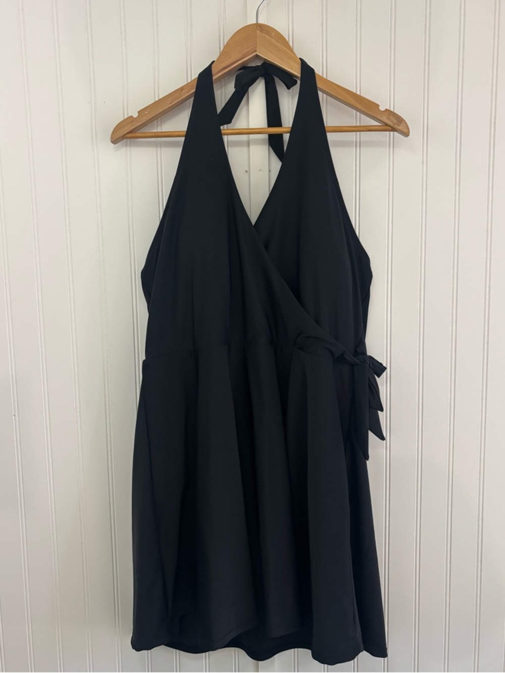 Ocean Blues Black Halter Wrap Swim Dress XXL Tummy Control One Piece